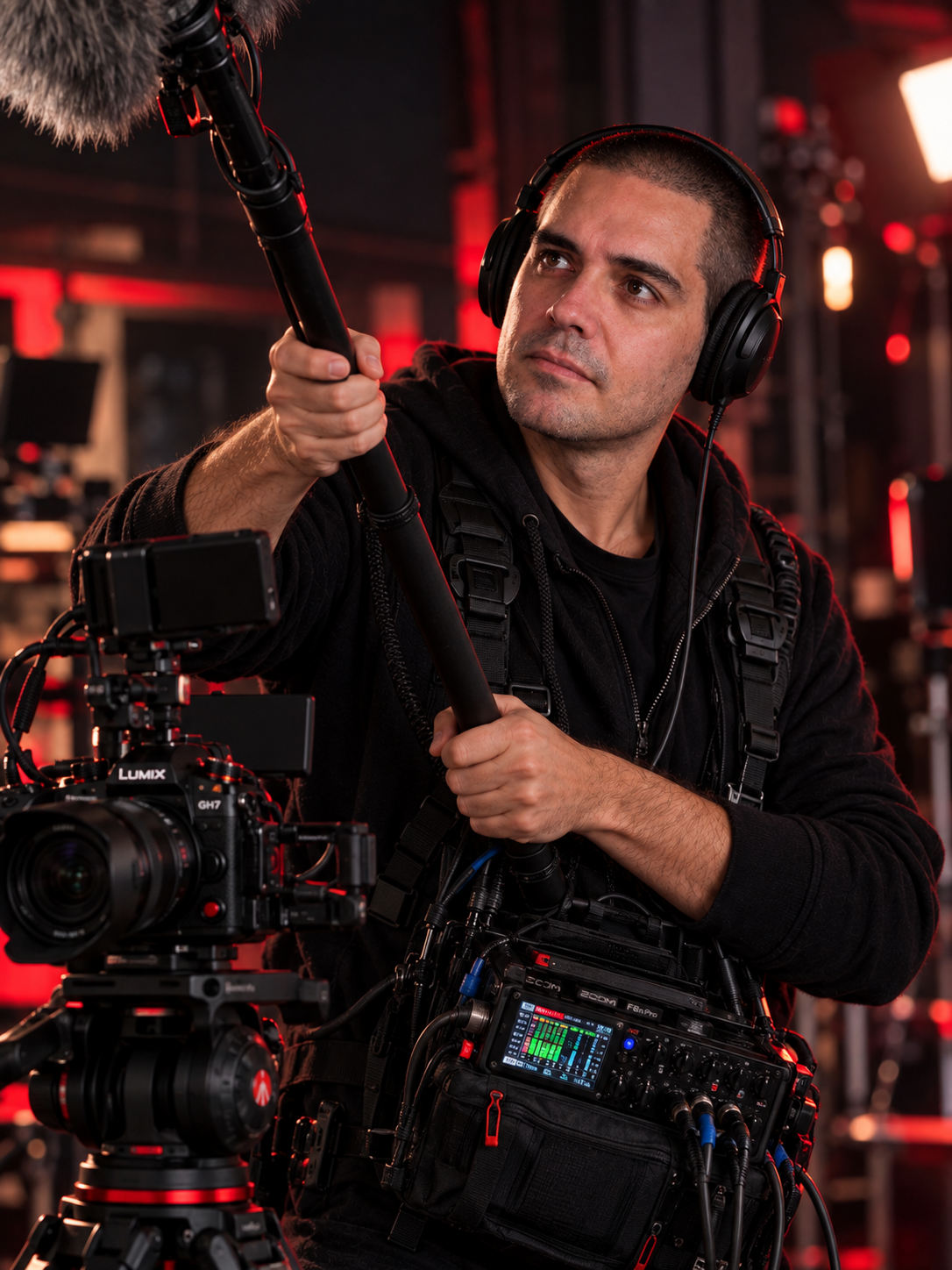 Arnaud Tourangin à la prise de son sur un tournage